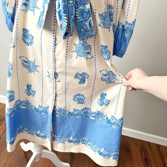 Celina Moon X Anthro Shell Print Tie Waist Midi Shirt Dress Women’s Size Medium - Picture 6 of 15